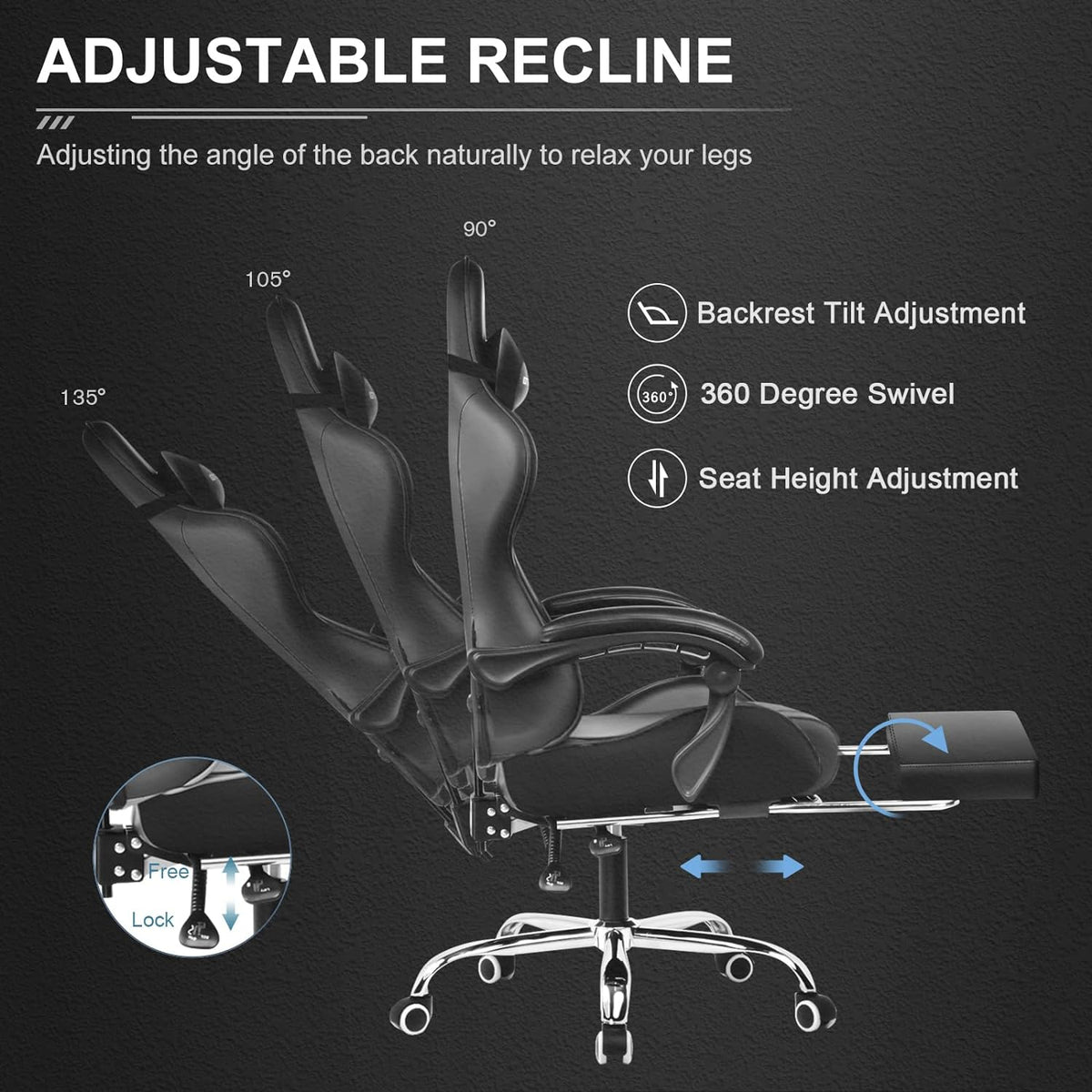 GTPLAYER Gaming Chair, Computer Chair with Footrest and Lumbar Support, Height Adjustable Game Chair with 360  -Swivel Seat and Headrest and for Office or Gaming (White)