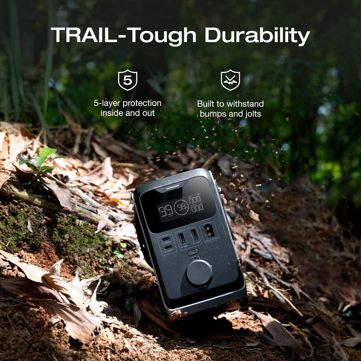EF ECOFLOW TRAIL 300 DC Power Bank Station  288Wh Outdoor Portable Power Station  LiFePO4 Battery  300W DC Output  Compact Solar Generator for Camping  Travel  and Emergency (No AC Outlet Included)