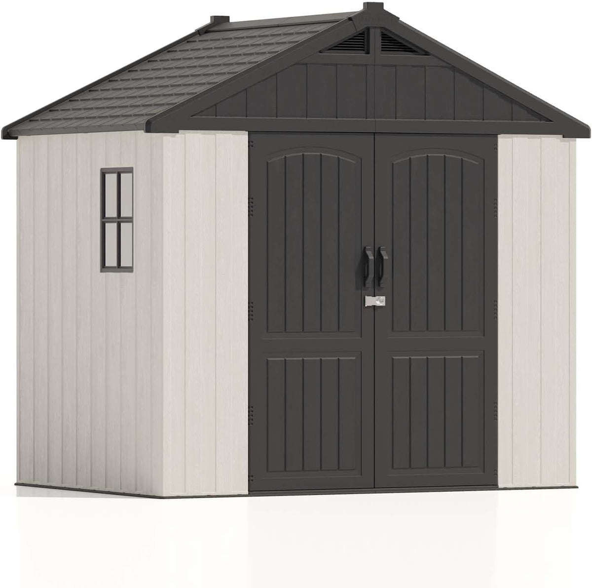 Patiowell 8 x 6 FT Plastic Outdoor Storage Shed with Floor  Resin Shed with Window and Lockable Door for Garden  Backyard  Tool Storage Use  Easy to Install in Beige (Kick-it Shed)
