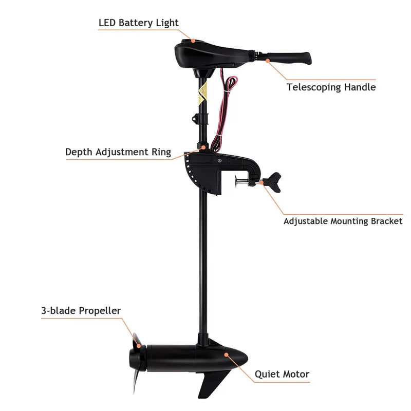Electric Trolling Motor 8 Speed Boat Fishing Motor with Telescoping Handle, Transom Mount 36" Shaft for Freshwater Saltwater Use