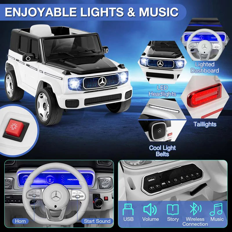 12V 4WD Kids Ride On Car, Licensed Mercedes-Benz EQG Battery Powered Electric Vehicle with Remote Control & Music