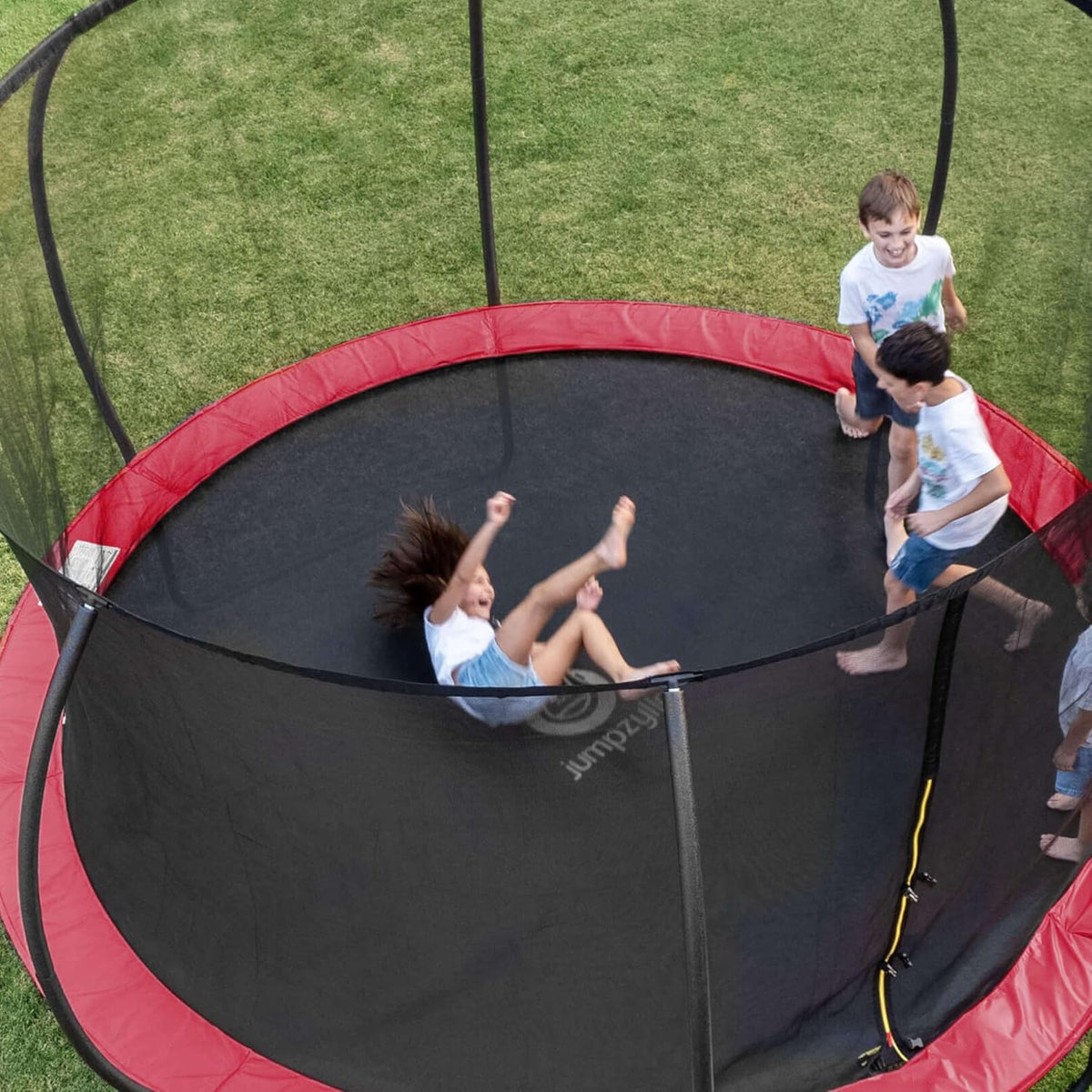 JUMPZYLLA Trampoline 8FT 10FT 12FT 14FT 15FT 16FT Trampoline with Enclosure - Recreational Trampolines with Ladder and AntiRust Coating, ASTM Approval Outdoor Trampoline for Kids