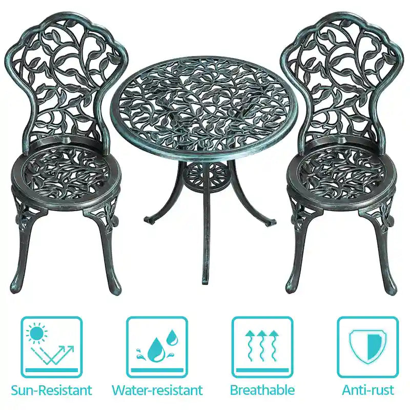 Yaheetech 3-Piece Aluminum Patio Bistro Table Set Antique Chair Sets