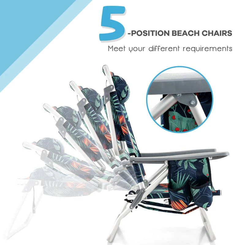 2 Pack 5-Position Outdoor Folding Backpack Beach Chair & Table Set, Patio Lawn Camping Chair Beach Sling Chair