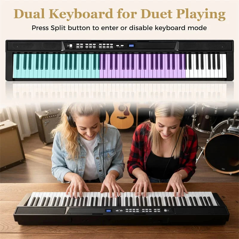 88 Key Electric Piano Keyboard Set with Adjustable Stand & Stool, Lighted Full Size Sensitive Keys, Sustain Pedal, Portable Bag for Beginners