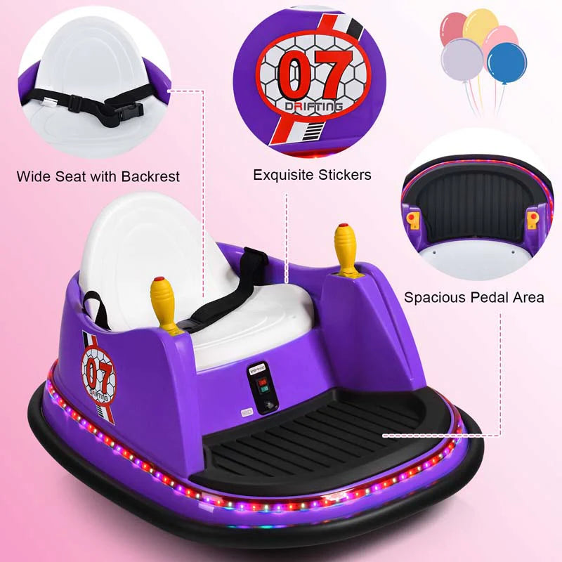 12V Toddler Bumping Car, Battery Powered Baby Ride on Bumper Car with Dual Joysticks, Flashing LED Light & 360 Degree Spin