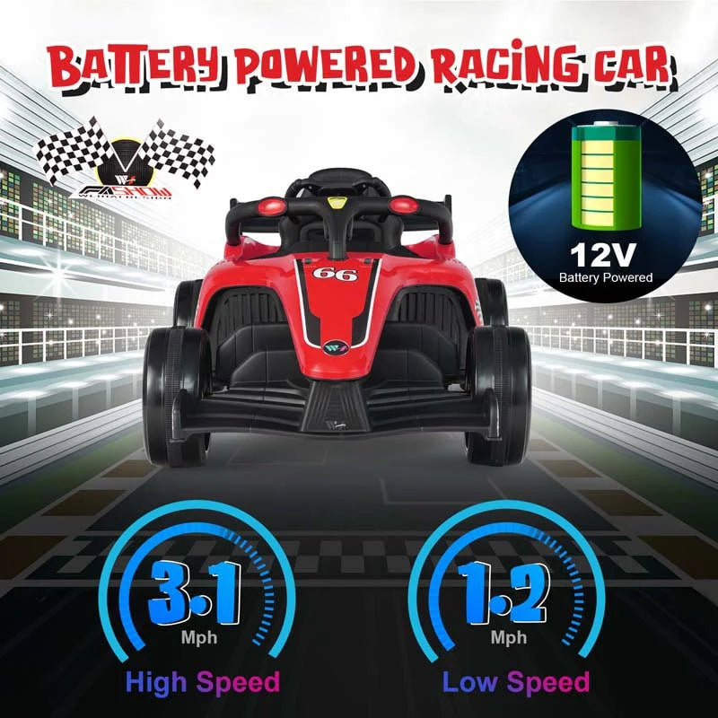 Kids Ride on Formula Racing Car, 12V Battery Powered Electric Racing Truck with Shock Absorbing Wheels