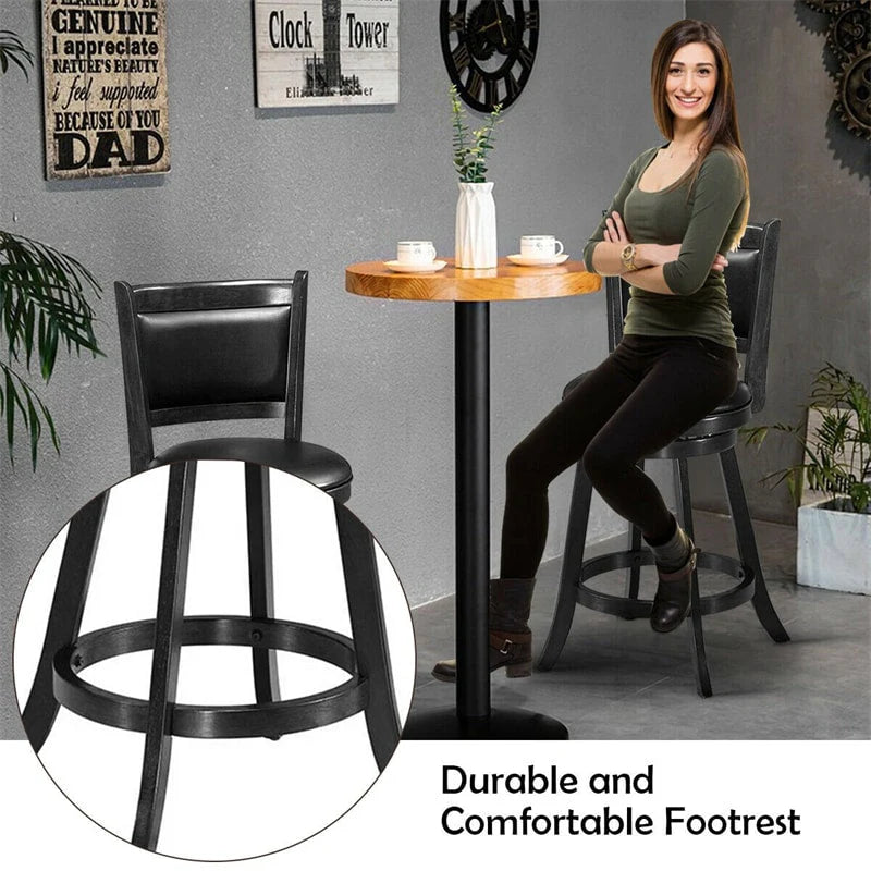 2-Pack 24" Wooden Counter Stools, 360° Swivel Bar Stools with Backs, Counter Height Stool, Upholstered Bar Chairs Dining Chairs