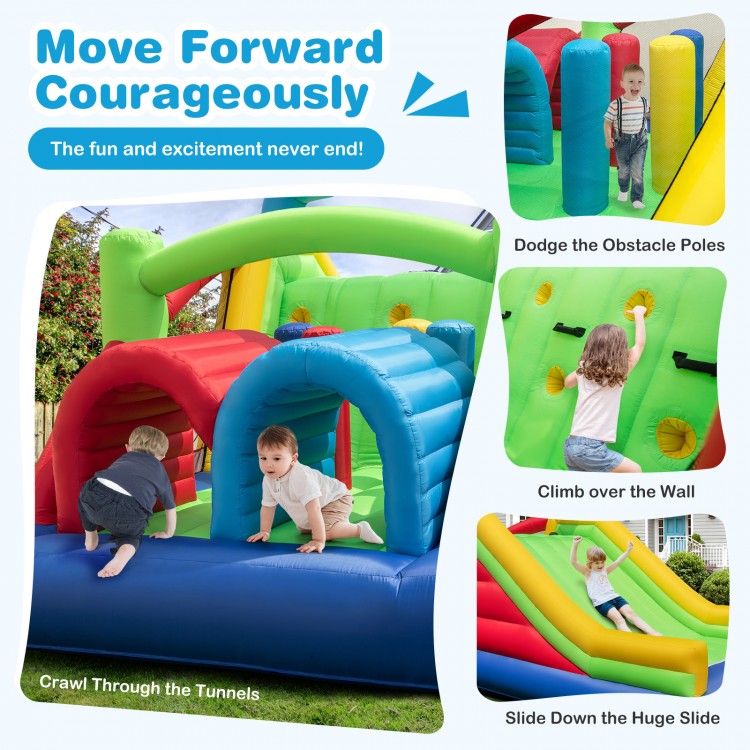 Inflatable Obstacle Course Bounce House with Dual Slides and Tunnels without Blower