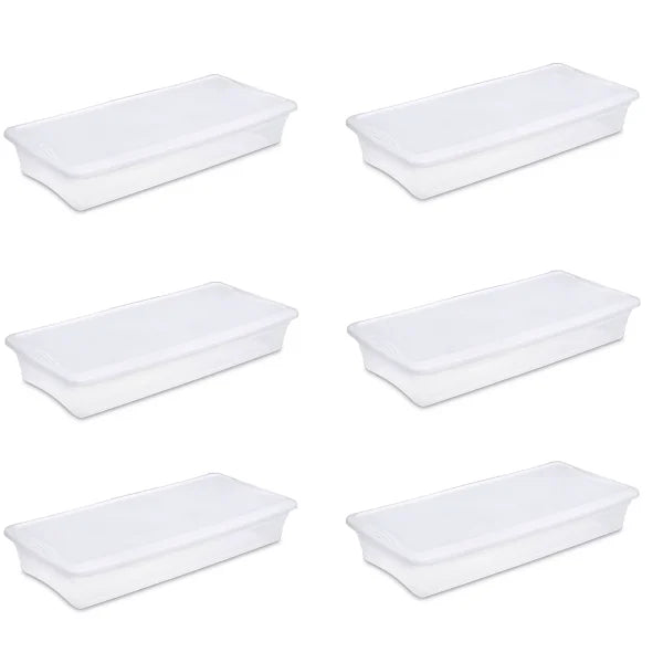 41 Quart Lightweight Under Bed Storage Box Container, 6 Pack