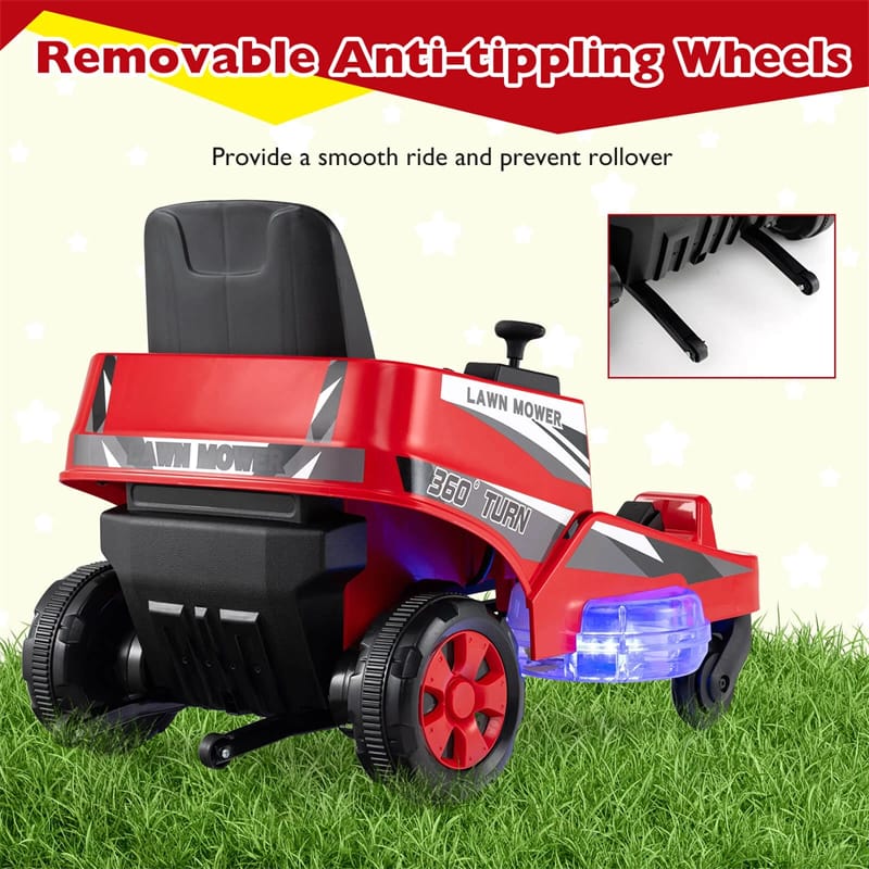 12V Kids Ride-On Lawn Mower with 360�� Twist & Turn, Dual Control Sticks, LED Lights, Toddler Electric Car Toy for Boys & Girls Aged 3-8