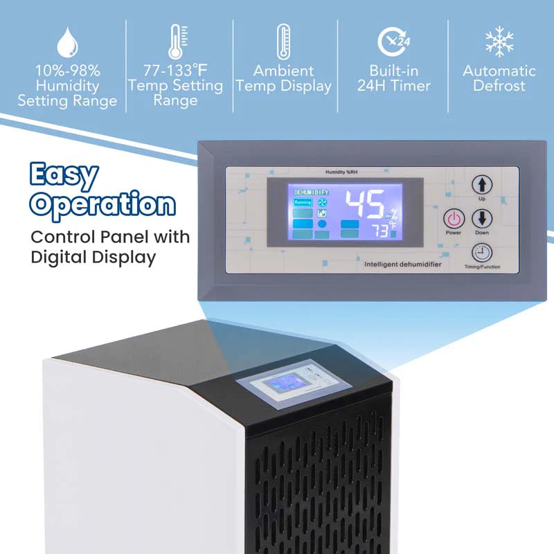250 Pints Portable Commercial Dehumidifier with Drain Hose & 4 Wheels, Heavy Duty Industrial Dehumidifier for Basement Warehouse