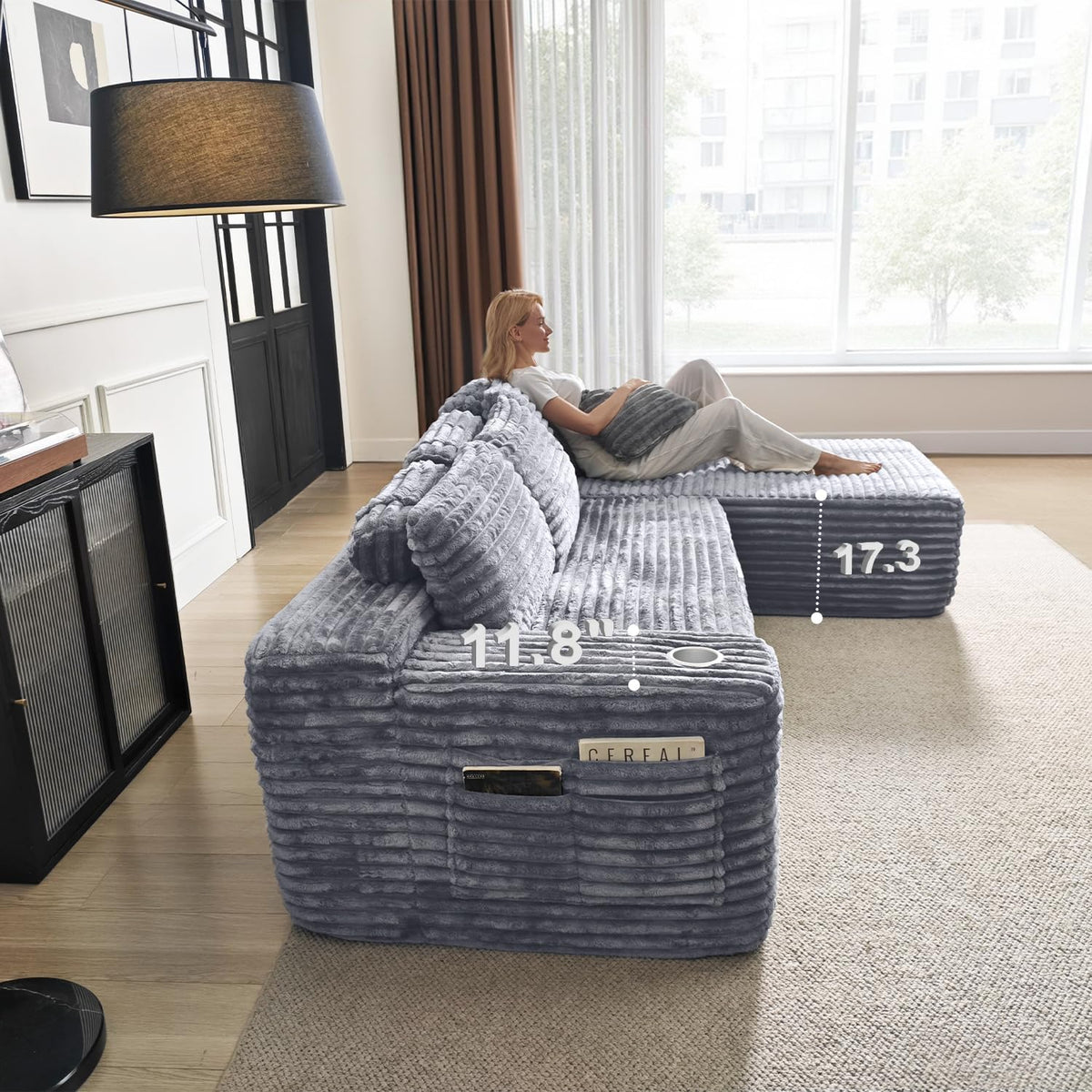 Cloud Sectional Couch with L-Shape Chaise Modern Modular Sofa Deep Seat Built-in Cup Holder