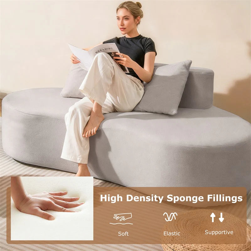 78.5" Upholstered Curved Sofa Couch w/ 2 Cozy Pillows, Low Backrest, Sponge Padded Seat, No Assembly Modern Floor Couch for Living Room Bedroom
