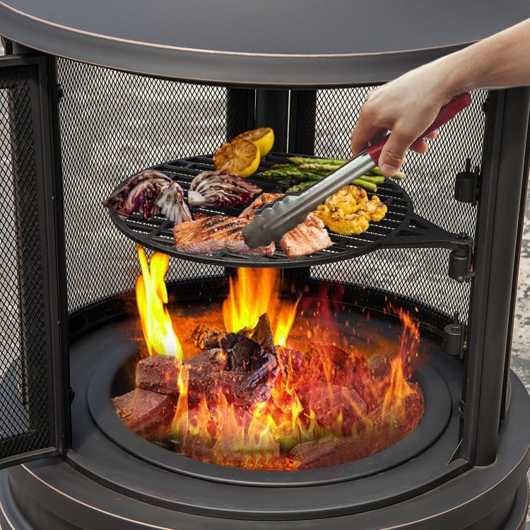 30 Inch Outdoor Fire Pit Chiminea with Grill for Garden BBQ