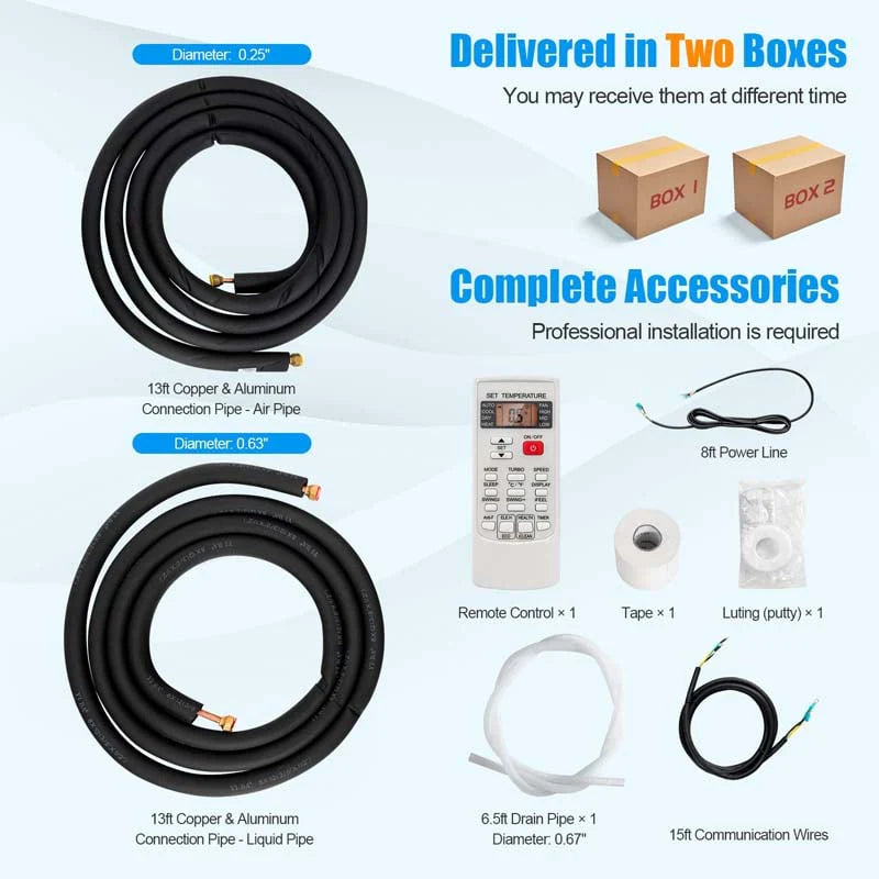 24000 BTU Ductless Mini Split Air Conditioner 208-230V 18.5 SEER2 Wall-Mounted Inverter AC Unit with Heat Pump