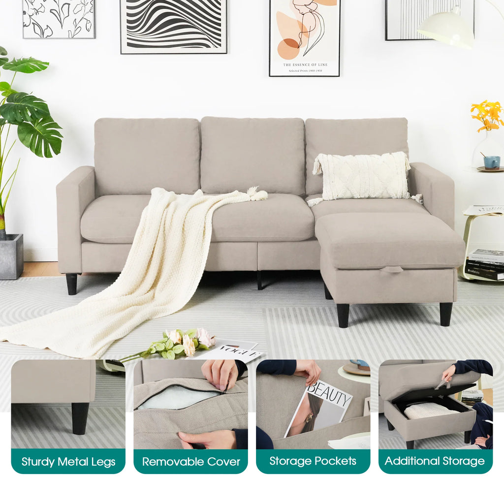 3 Seater Sofa Lounge Set Beige