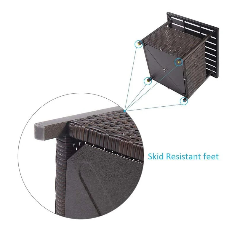 22" Rattan Wicker Steel Outdoor Patio Bistro Side Table Stand with 1.6" Umbrella Hole, Side Square Table for Deck Pool Garden