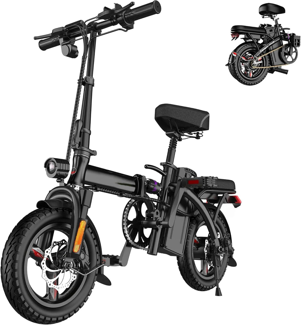 Ebikes for Adults, 400W Motor 22MPH Max Speed, 14?? Tire, 48V 15AH Removable Battery for Electric Bike, Multi-Shock Absorption, City Commuter, Foldable Adult Electric Bicycles