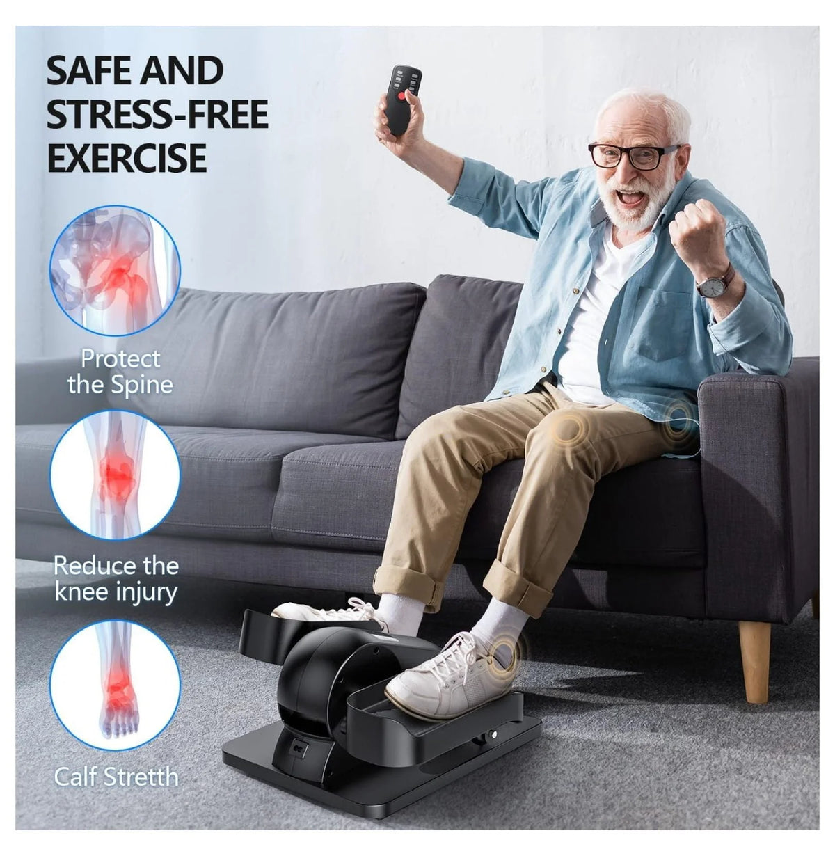 Under Desk Elliptical Machine for Home Ellipse Leg Exerciser for Seniors with Control Electric Seated Pedal Exerciser with 12 Adjustable Speeds