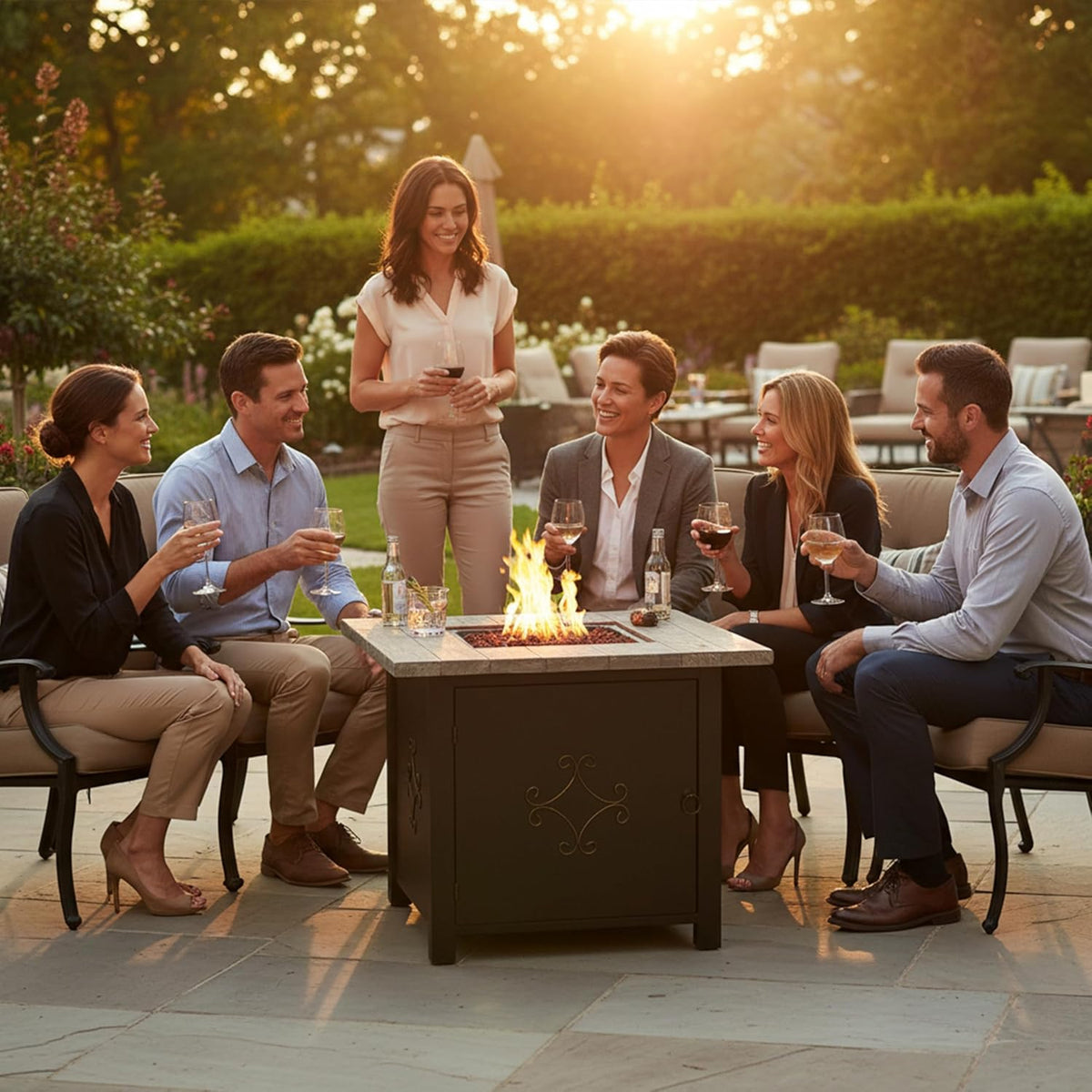 Sunnydaze 30-Inch Square Propane Fire Pit Table - 40,000 BTU Outdoor Gas Fire Pit Table with Lava Rocks and Weather-Resistant Cover