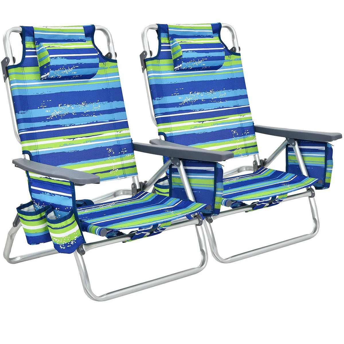 2-Pack Folding Backpack Beach Chair 5-Position Outdoor Reclining Chairs with Pillow