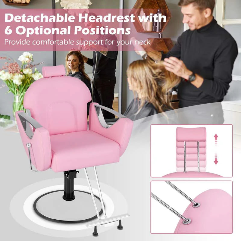 Reclining Barber Chair, 360�� Swivel Salon Chair with Heavy Duty Hydraulic Pump, Adjustable Height & Headrest for Hair Styling, Makeup, Tattoo