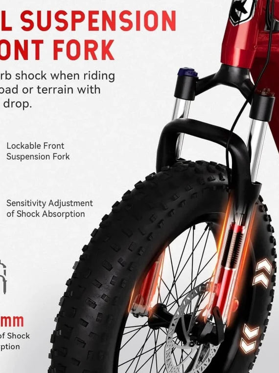 HOVSCO Folding Electric Bike, 750W Step-Thru 20 inch Fat Tire Ebike, 28 MPH, 48V 15Ah Removable Battery, Dual Hydraulic Suspension & Brake, Red