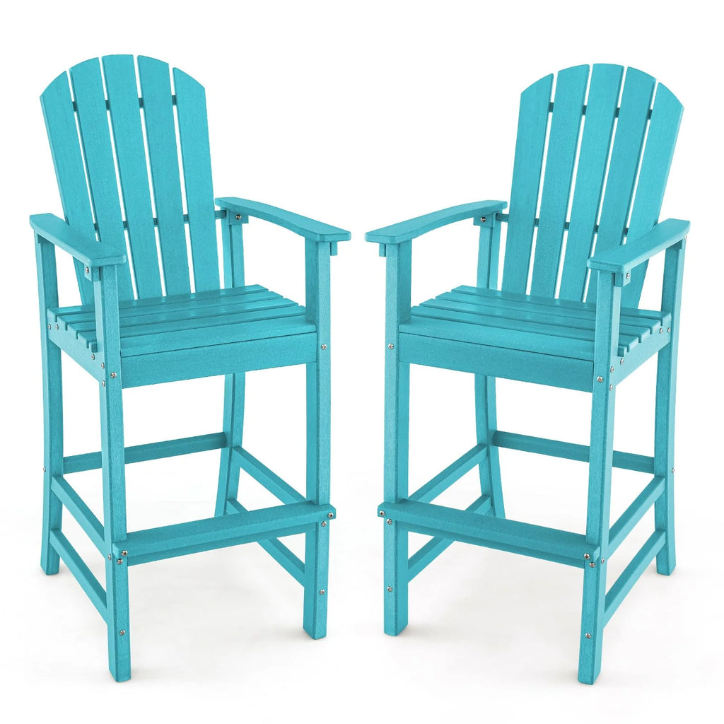 Outdoor HDPE Tall Adirondack Chairs with Armrests & Footrest, 30" Counter Height Bar Stools for Garden Backyard