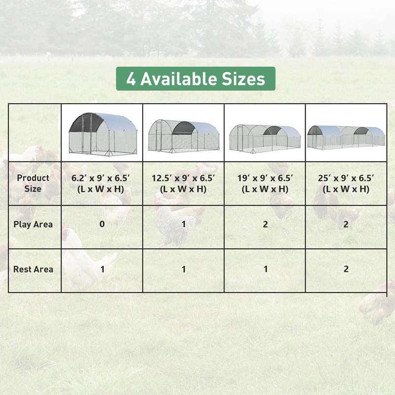 19 FT Large Metal Chicken Coop Walk-in Dome Poultry Cage Hen Run House Rabbits Habitat Cage with Cover