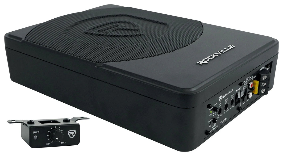 Rockville SS10P 10" 800w Slim Under-Seat Powered Car/Truck Subwoofer Sub+Amp Kit