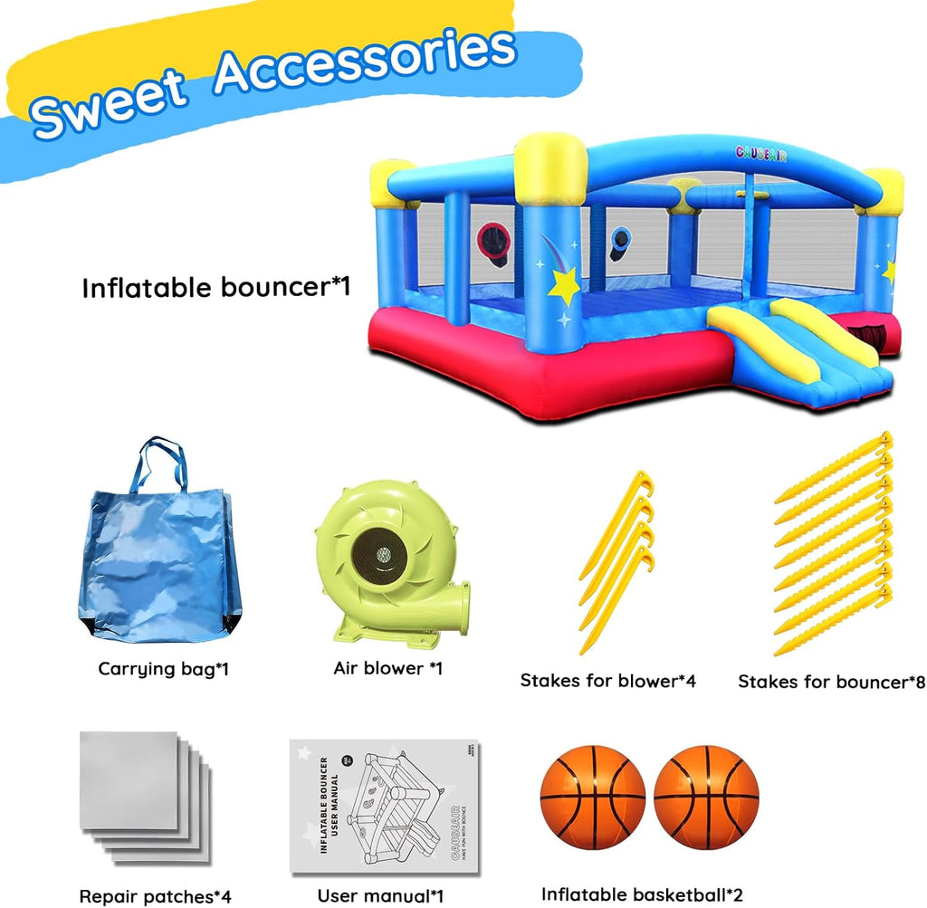 Big Inflatable Bounce House for Party Fun,15ft x 14.8ft,Double Basketball Hoop,Throw Ball Game,Reinforced PVC Bounce Floor,Jumping Bouncy Castle Holds 6 Kids