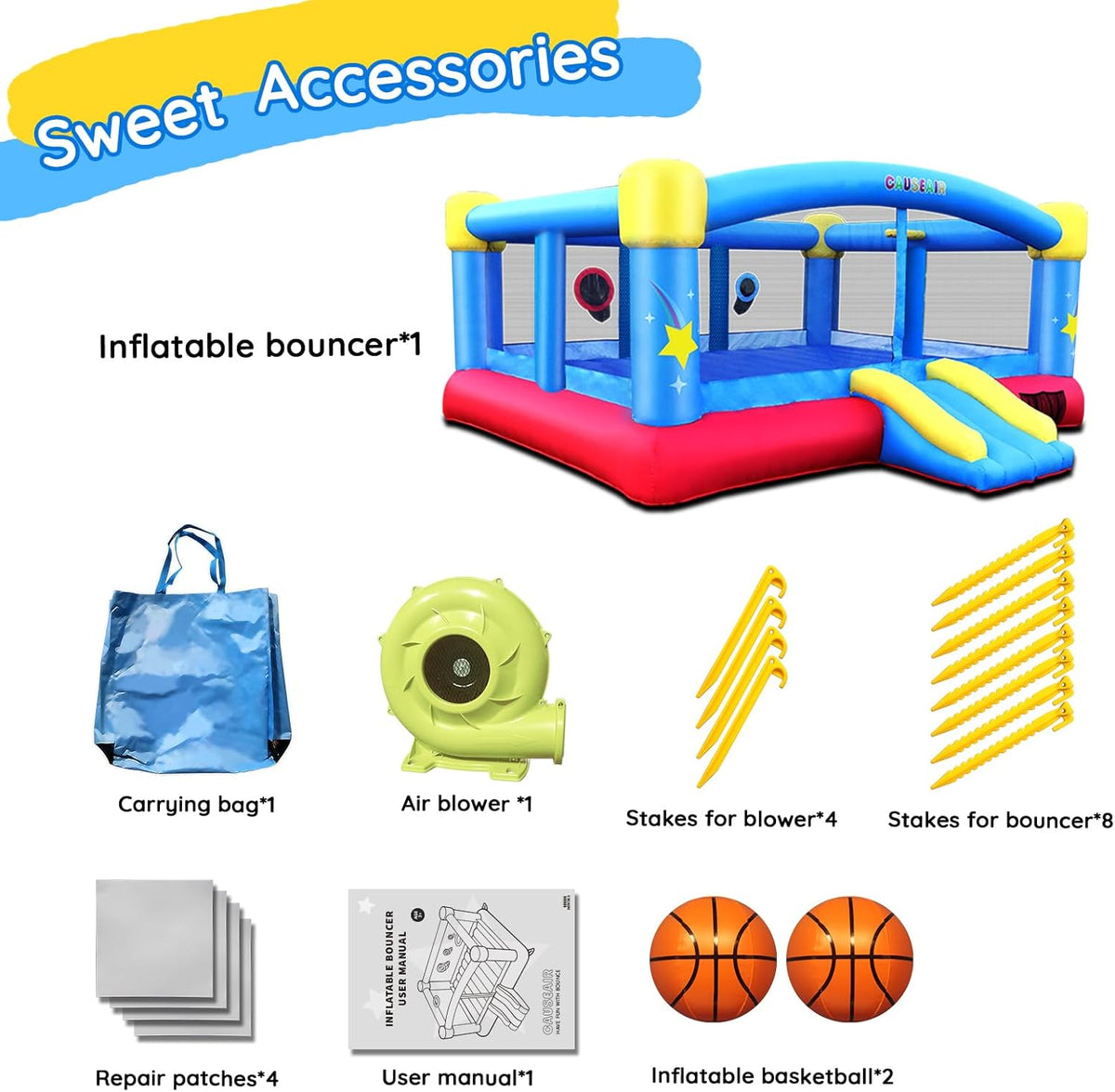 Big Inflatable Bounce House for Party Fun,15ft x 14.8ft,Double Basketball Hoop,Throw Ball Game,Reinforced PVC Bounce Floor,Jumping Bouncy Castle Holds 6 Kids