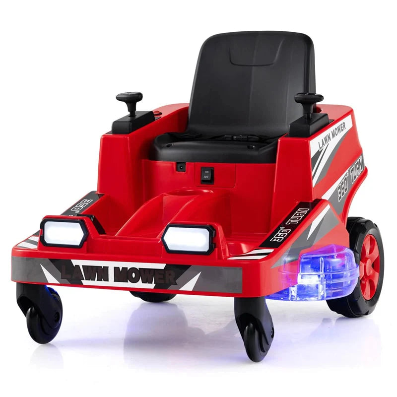 12V Kids Ride-On Lawn Mower with 360�� Twist & Turn, Dual Control Sticks, LED Lights, Toddler Electric Car Toy for Boys & Girls Aged 3-8