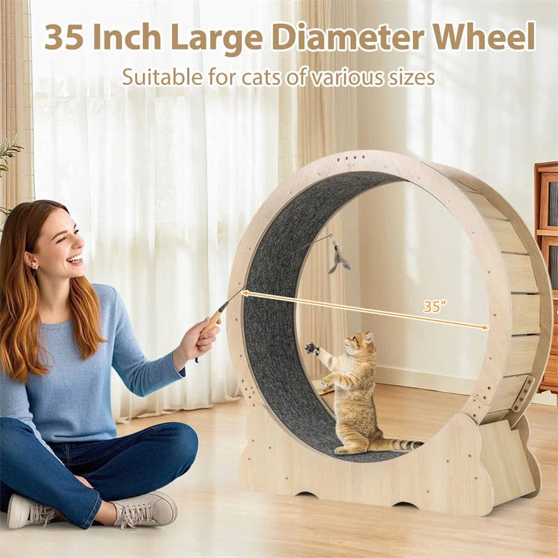40" Large Cat Exercise Wheel for Indoor Cats, Low Noise Cat Treadmill with Lockable Mechanism, Carpeted Runway & Teasing Toy for Kitty Fitness