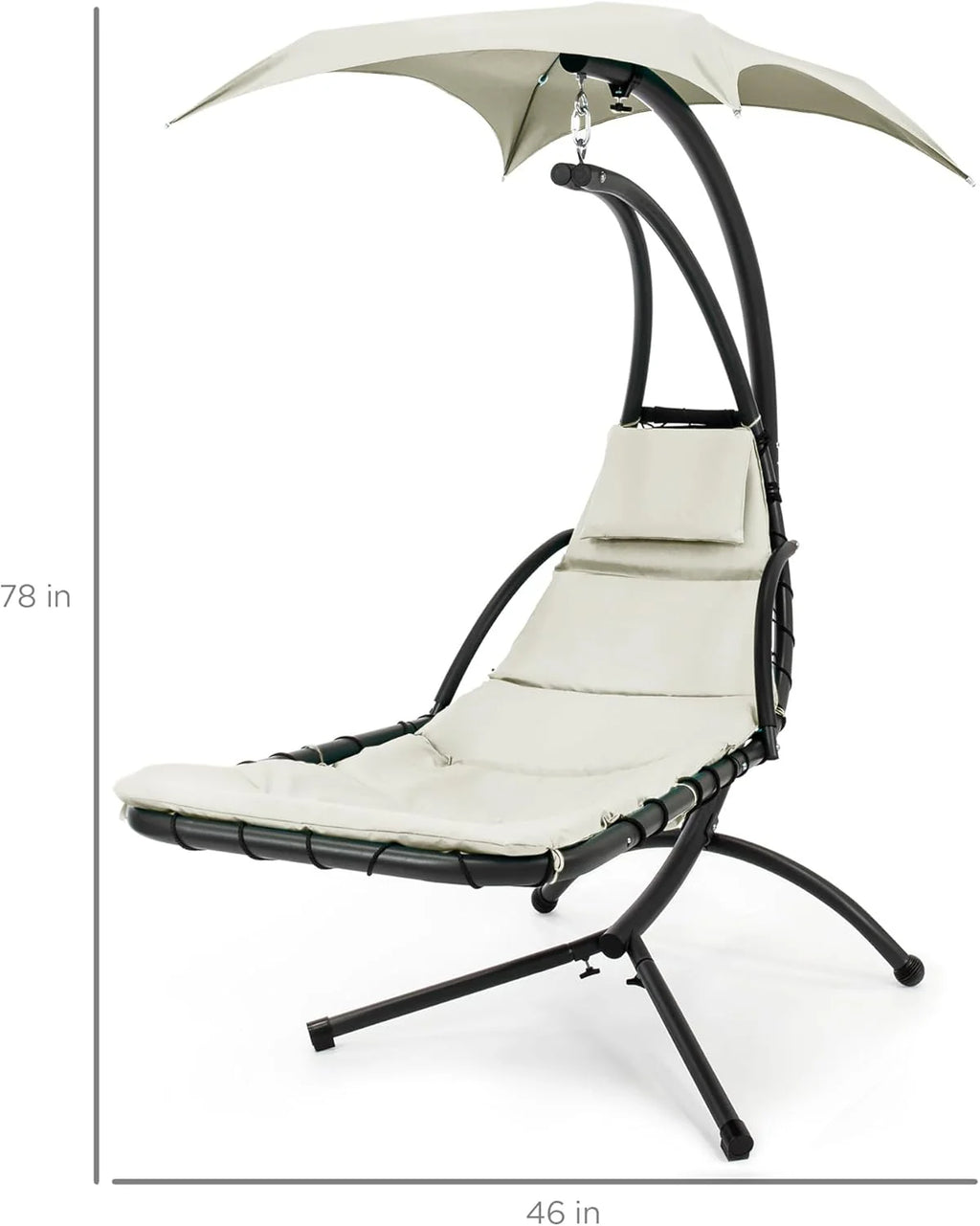 Best Choice Products Outdoor Hanging Curved Steel Chaise Lounge Chair Swing w/Built-in Pillow and Removable Canopy - Charcoal Gray