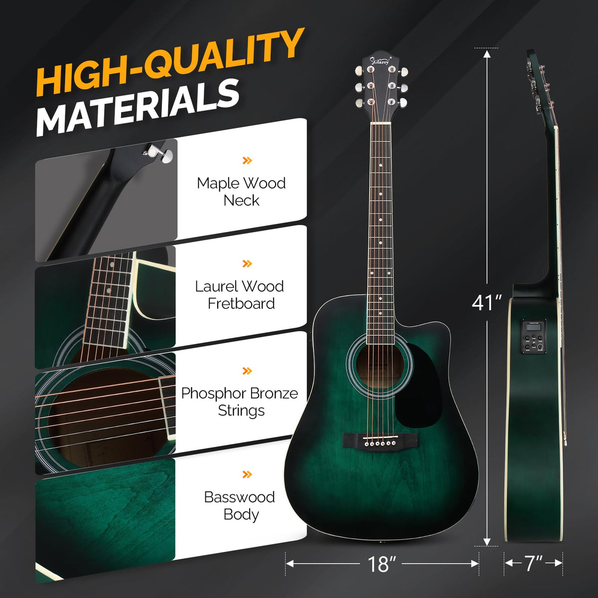 GLARRY Acoustic Electric Beginner Distressed