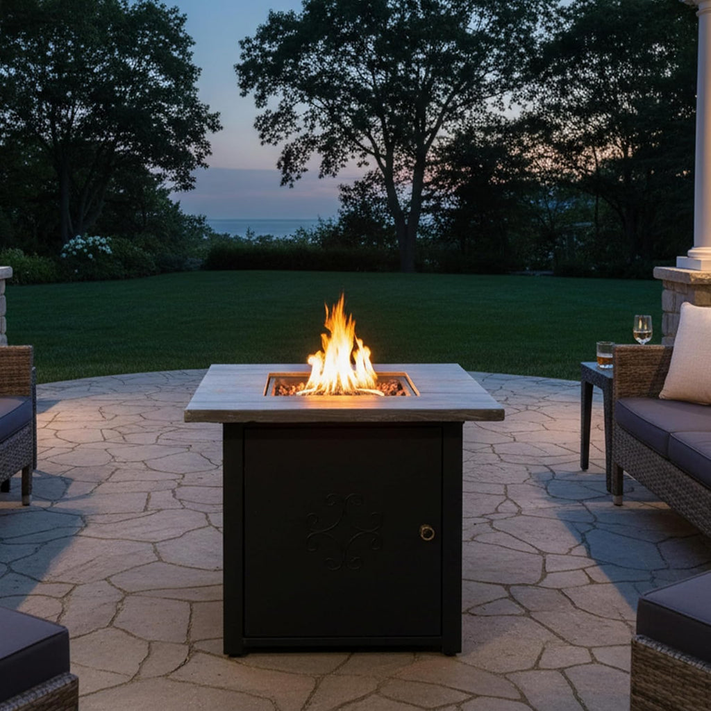 Sunnydaze 30-Inch Square Propane Fire Pit Table - 40,000 BTU Outdoor Gas Fire Pit Table with Lava Rocks and Weather-Resistant Cover