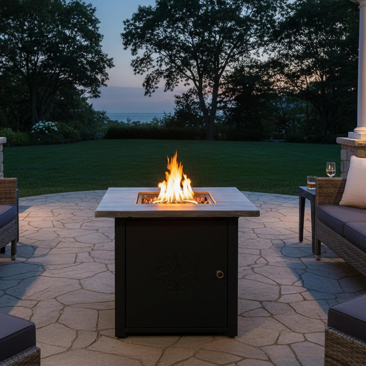 Sunnydaze 30-Inch Square Propane Fire Pit Table - 40,000 BTU Outdoor Gas Fire Pit Table with Lava Rocks and Weather-Resistant Cover