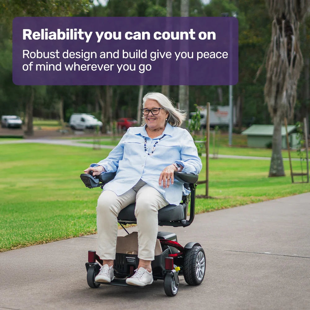 EQUIPMED Heavy Duty Electric Wheelchair, Up to 20km Range, Ultra-Comfortable, Great Turning Circle, Safe Stable Non-Slip Anti-Roll Back Power Chair, Red