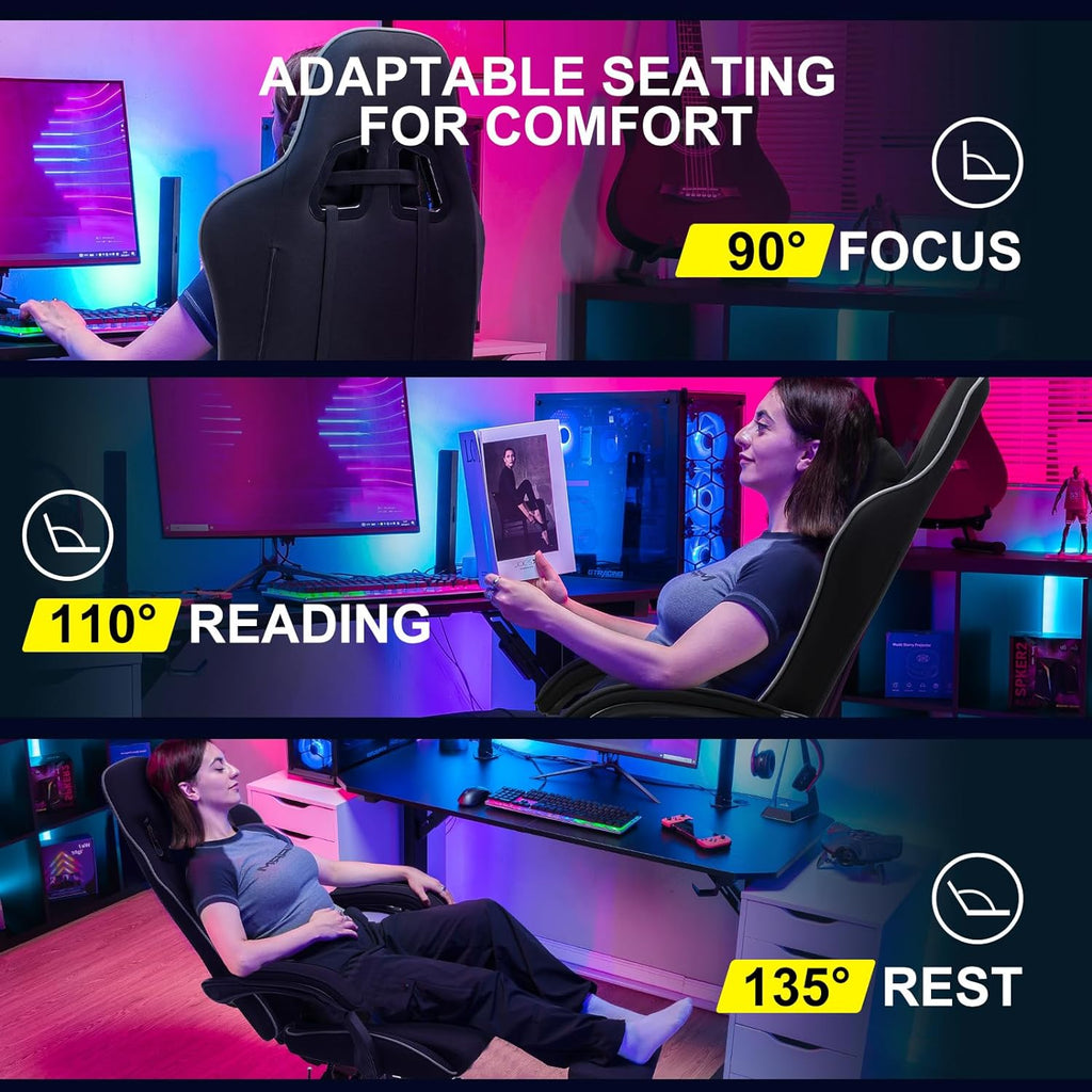 GTPLAYER Gaming Chair, Computer Chair with Footrest and Lumbar Support, Height Adjustable Game Chair with 360  -Swivel Seat and Headrest and for Office or Gaming (White)