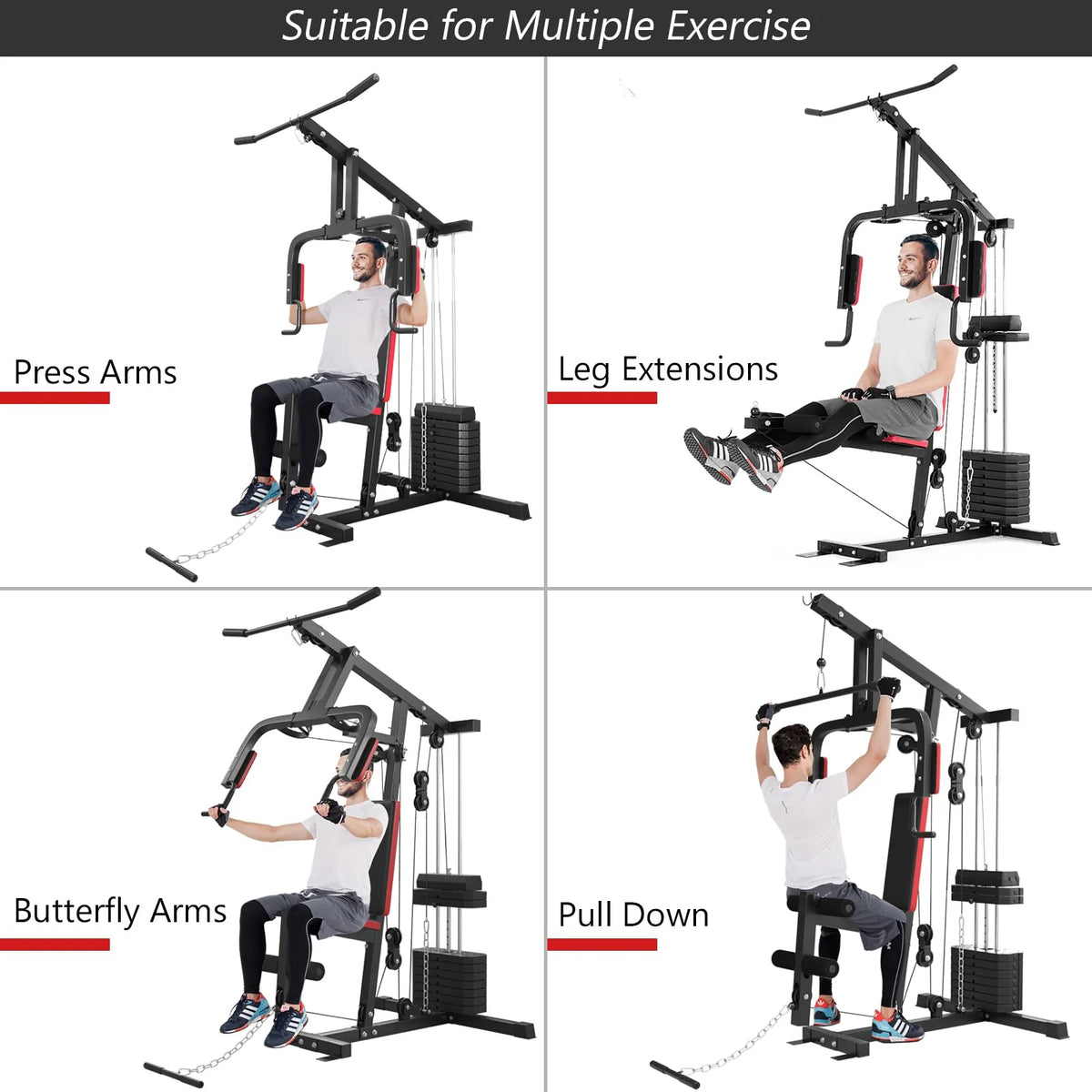 Multifunction Home Gym Station Indoor Strength Training Fitness Machine w/45 kg Weight Stack