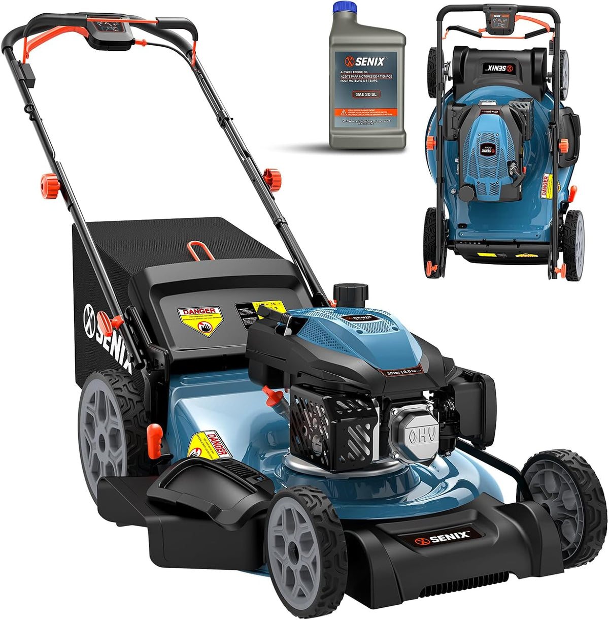 SENIX 201cc 22" 3-in-1 Gas Lawn Mower  Variable Speed Rear Wheel Self-Propelled Mower  Mulching  Bagging  Discharging  Foldable  6 Cutting Height Adjustable  for Garden Yard