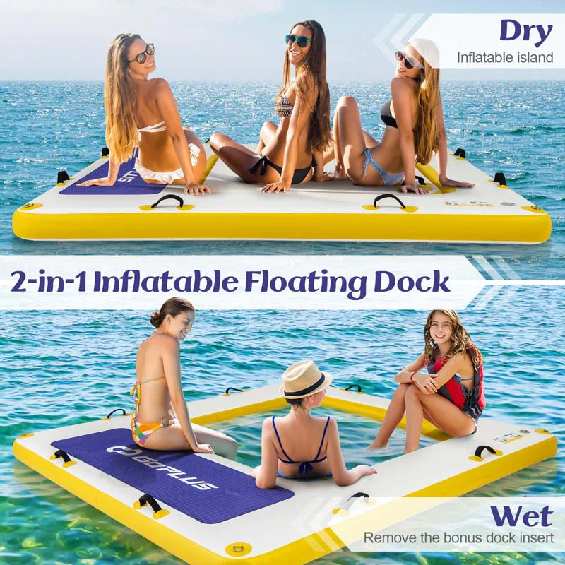 8 x 8FT Inflatable Floating Dock, Swim Dock Platform with Mesh Swim Lounge Removable Insert & Portable Bag for Lake, Beach, River, Pool