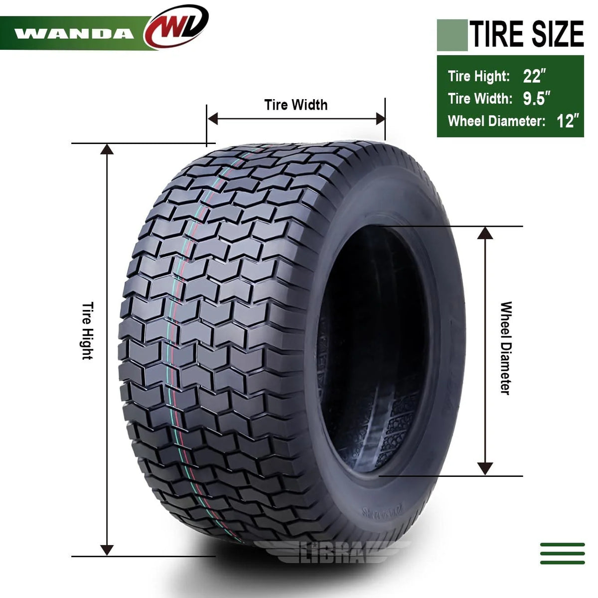 WANDA 22X9.5-12 Lawn Mower Tractor Cart Turf Tire 4 Ply 22x9.5x12-13135