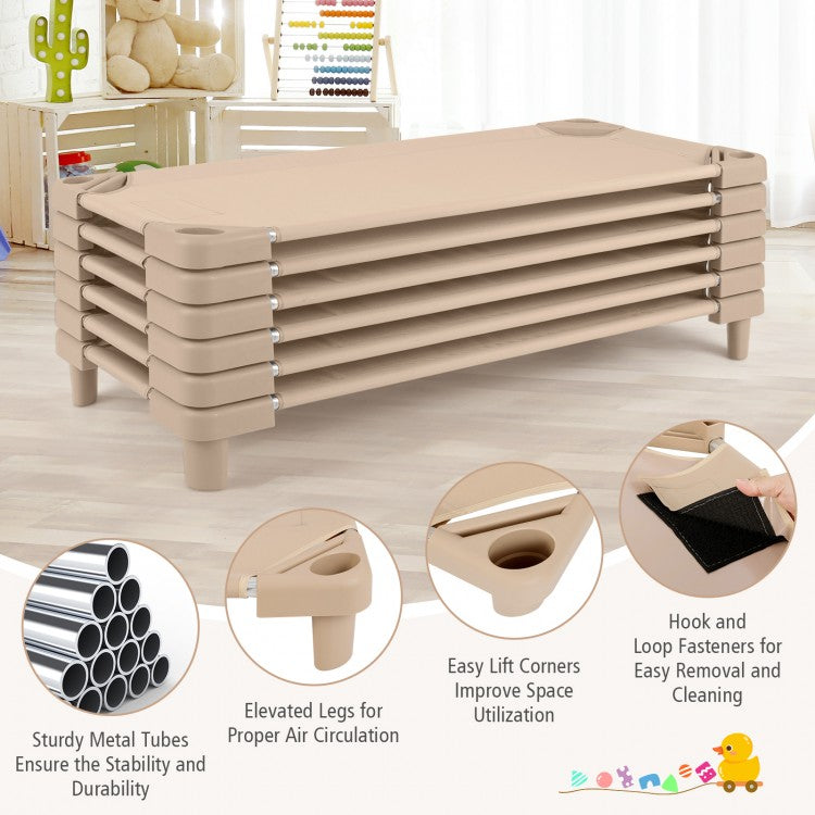 Kids Stackable Daycare Cot Pack of 6 with Detachable Oxford Cloth