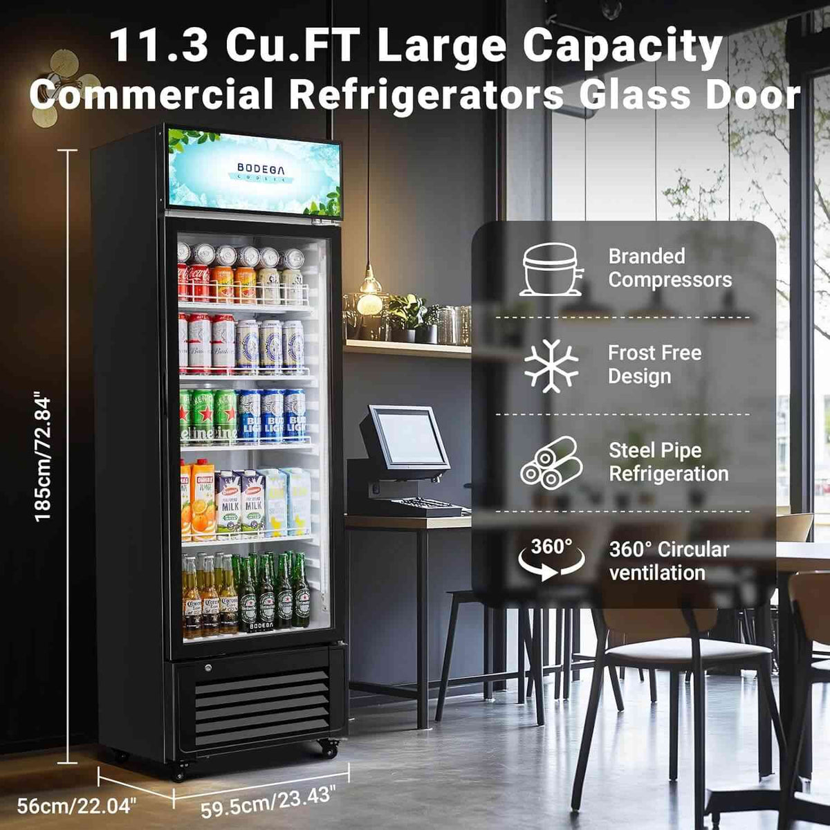 Commercial Glass Door Display Refrigerator Merchandiser 11.3 Cu. Ft