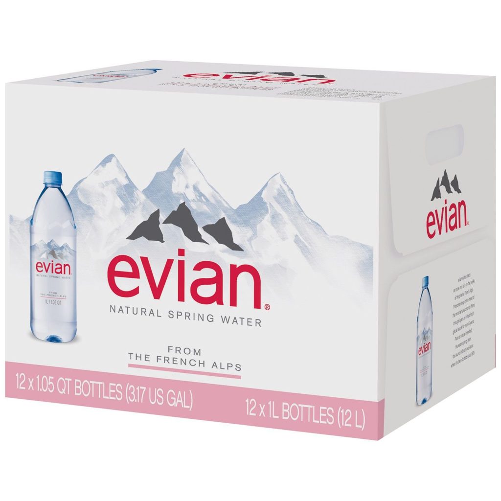 Evian Natural Spring Water, 1L Bottles, 12 Pack, Pure Hydration
