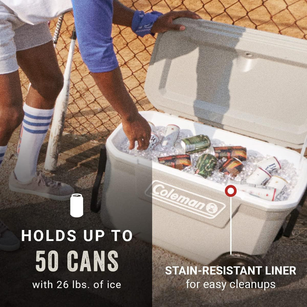 Coleman Classic Series Insulated Portable Wheeled Cooler, Leak-Resistant Outdoor Hard Cooler Keeps Ice up to 5 Days, 100-Quart