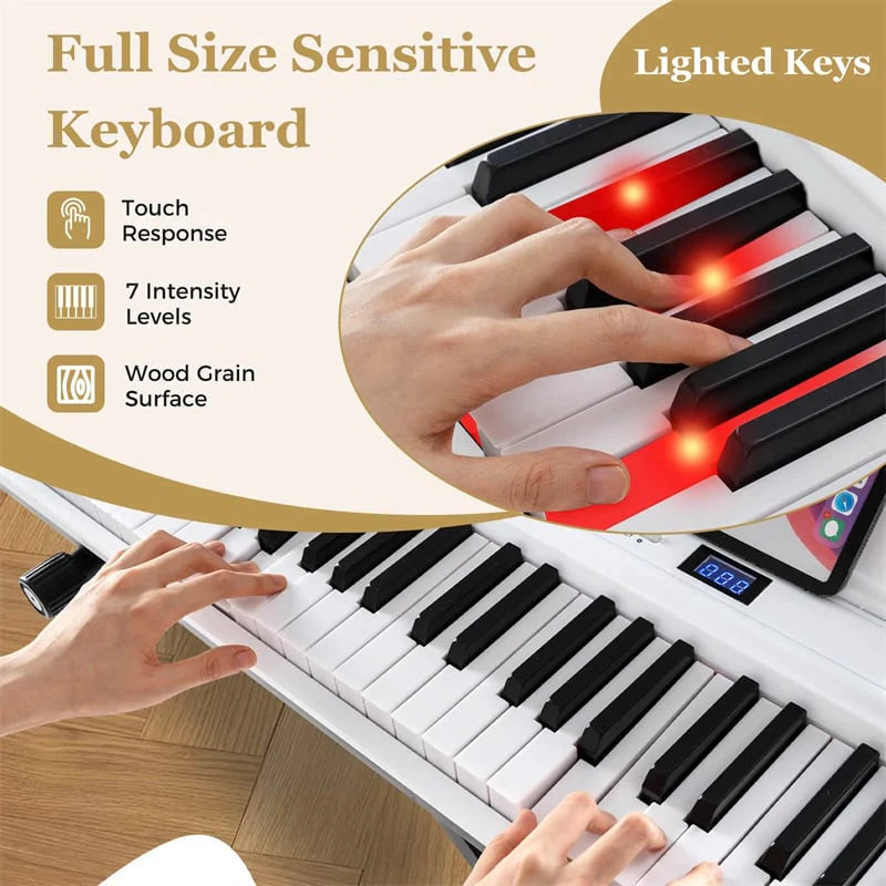 88 Key Electric Piano Keyboard Set with Adjustable Stand & Stool, Lighted Full Size Sensitive Keys, Sustain Pedal, Portable Bag for Beginners